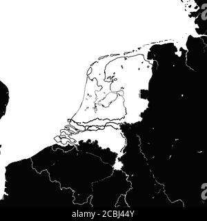Niederlande-Karte. Schwarz-Weiß-Abbildung. Symbolzeichen für Druck und Beschriftung. Stock Vektor