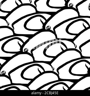Avocados Nahtloses Muster. Schwarz-weiß handgezeichnete Illustration. Symbolzeichen für Druck und Beschriftung. Stock Vektor
