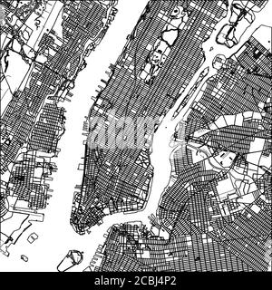 Manhattan nyc Stadtplan lineart. Schwarz-weiß handgezeichnete Illustration. Symbolzeichen für Druck und Beschriftung. Stock Vektor