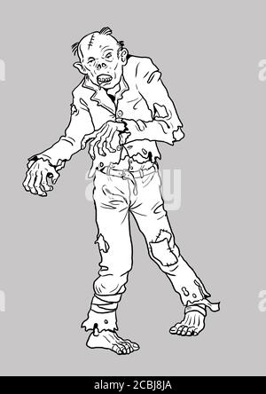 Halloween Zeichnung -Comic Zombie. Farbvorlage. Untoter Wiedergänger. Stockfoto