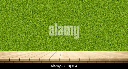 Bunte hölzerne Plattform Landschaft: Vertikaler Garten / grüne Blätter Wand. (3D Rendering Computer digital generierte Illustration.) Stockfoto