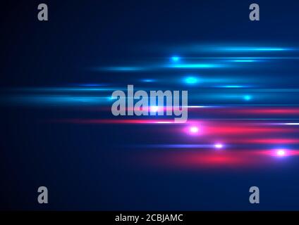 Abstrakte Technologie futuristischer Lichteffekt beschleunigt Bewegung auf blauem Hintergrund mit Platz für Ihren Text. Vektorgrafik Stock Vektor