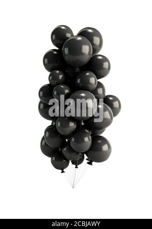 Schwarze Luftballons 3d-Rendering auf weißem Hintergrund Stockfoto