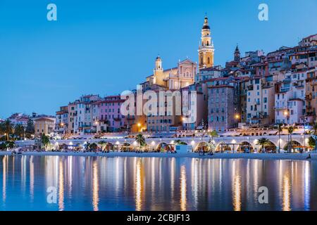 Menton Frankreich,Cote d Azur Frankreich, Blick auf den alten Teil von Menton, Provence-Alpes-Cote d'Azur, Frankreich Stockfoto