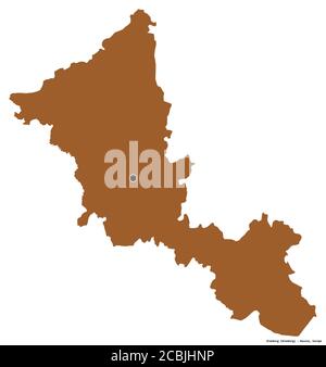 Form von Orenburg, Region von Russland, mit seiner Hauptstadt isoliert auf weißem Hintergrund. Komposition von gemusterten Texturen. 3D-Rendering Stockfoto
