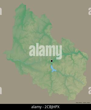 Form von Penza, Region von Russland, mit seiner Hauptstadt isoliert auf einem einfarbigen Hintergrund. Topografische Reliefkarte. 3D-Rendering Stockfoto