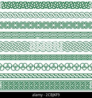 Celtic Vektor nahtlose Border Musterkollektion in grün, Irisch geflochtenen Rahmen Designs für Grußkarten, St. Patrick's Day Feier Stock Vektor