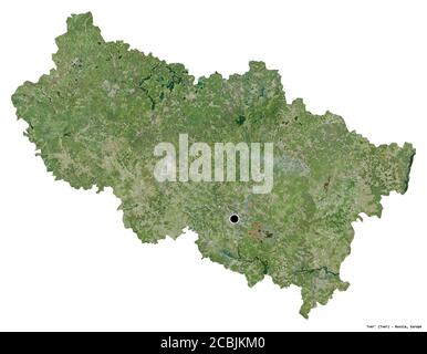 Form von Tver', Region von Russland, mit seiner Hauptstadt isoliert auf weißem Hintergrund. Satellitenbilder. 3D-Rendering Stockfoto