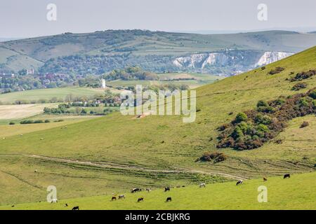 Blick über die South Downs in Richtung Lewes, an einem sonnigen Frühlingstag Stockfoto