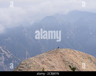 Berg Huashan in der Nähe der Stadt Xian. Der gefährlichste Weg und gekrönte Menschen in China. Der Berg Hua ist einer der fünf Großen Berge Chinas in Huayin Stockfoto