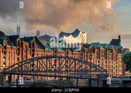 Speicherstadt Hamburg, Elbphilharmonie, HafenCity, Hamburg, Deutschland Stockfoto