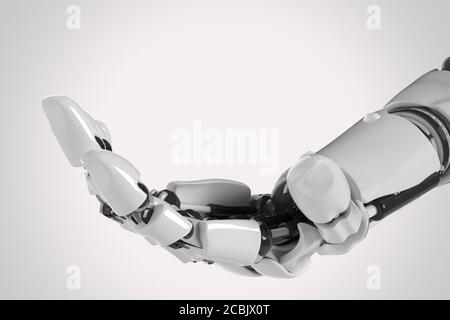 Roboter Cyborg Hand posiert für die Aufnahme eines Objekts 3d-Rendering Stockfoto