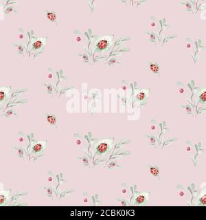 Aquarell Herbst nahtloses Muster mit Maschern, Ästen, Blättern und Beeren. Set von Herbstwäldern Pflanzen. Sammlung von Herbarium Garten. Stockfoto