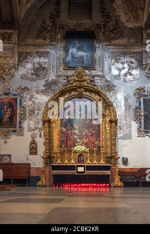 Lienzo de las Ánimas (Leinwand der Seelen), Gemälde von Vicente Alanís (um 1775), Seitenschiff der Magdalena-Kirche, Sevilla, Spanien. Stockfoto