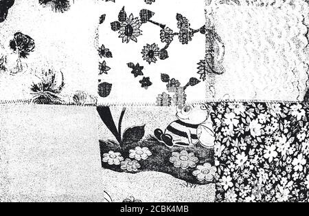 Bedrängnis grunge Vektor-Struktur von Stoff mit Blumenschmuck und Linien. Schwarz-Weiß-Hintergrund. EPS 8-Abbildung Stock Vektor