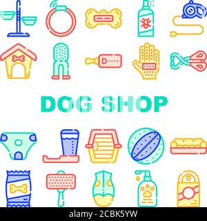 Hund Shop Accessoires Kollektion Icons Set Vektor Stock Vektor