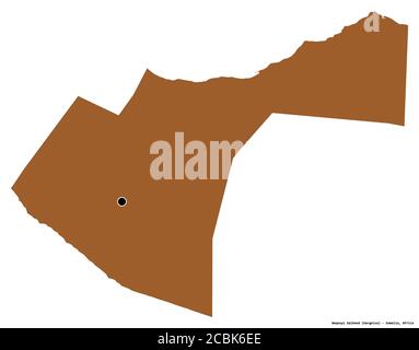 Form von Woqooyi Galbeed, Region Somalia, mit seiner Hauptstadt isoliert auf weißem Hintergrund. Komposition von gemusterten Texturen. 3D-Rendering Stockfoto