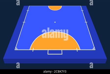 Perspektivische Ansicht Halbfeld für Futsal. Orange Liniendarstellung Futsal Field Vektor Illustration. Vektorgrafik Stock Vektor