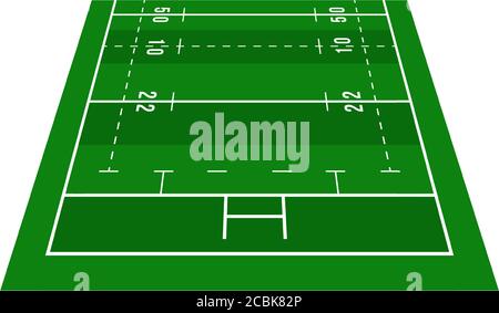 Perspektive grün Rugby Halbfeld. Blick von vorne. Rugby-Feld mit Linie Vorlage. Vektorgrafik Stadion. Stock Vektor
