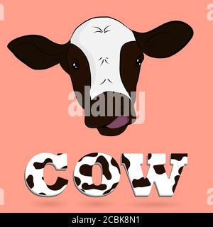 Grafik Design Kuhkopf und Kuh Text 3d Vektor Illustration Stock Vektor