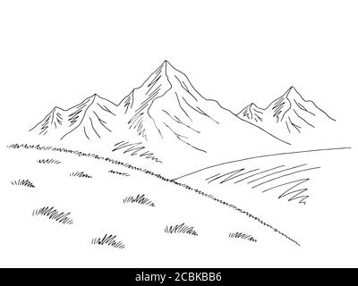 Berge Hügel Grafik schwarz weiß Landschaft Skizze Illustration Vektor Stock Vektor