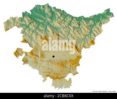 Form von País Vasco, autonome Gemeinschaft von Spanien, mit seiner Hauptstadt isoliert auf weißem Hintergrund. Topografische Reliefkarte. 3D-Rendering Stockfoto