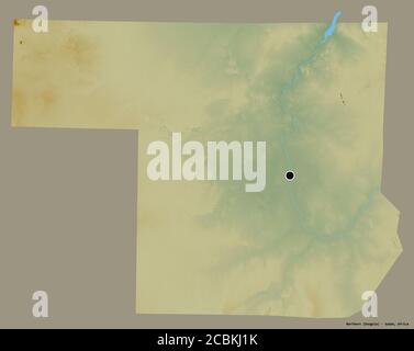 Form des Nordens, Staat Sudan, mit seiner Hauptstadt isoliert auf einem einfarbigen Hintergrund. Topografische Reliefkarte. 3D-Rendering Stockfoto