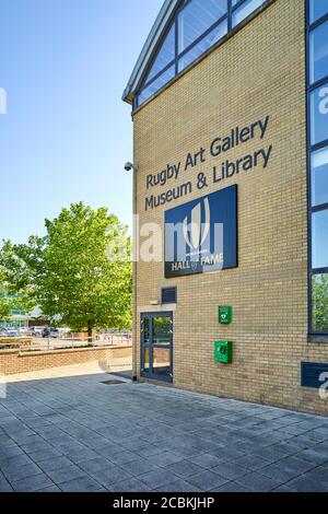 Rugby-Kunstgalerie, Museum und Bibliothek mit dem Gebäude der World Rugby Hall of Fame. Stockfoto