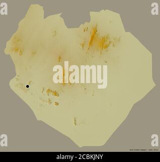 Form von Südkurdufan, Bundesstaat Sudan, mit seiner Hauptstadt isoliert auf einem einfarbigen Hintergrund. Topografische Reliefkarte. 3D-Rendering Stockfoto