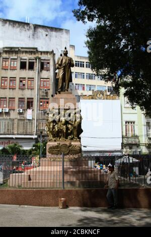 Salvador, Brasilien. August 2020. Bürgermeister ACM Neto eröffnete am Freitag Morgen (14) die Neuqualifizierung der Avenida Sete de Setembro und Praça Castro Alves, im Stadtzentrum, in Salvador, (BA). Die Zeremonie fand im Poet'uare statt. Zoll Auf dem Foto, ein Denkmal für den Baron von Rio Branco, auf dem São Pedro Platz. Kredit: Mauro Akiin Nassor/FotoArena/Alamy Live Nachrichten Stockfoto