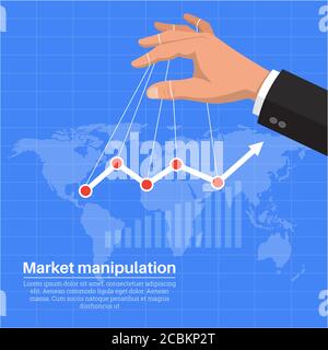 Die Hand des Geschäftsmannes, die das Wirtschaftswachstum unterstützt. Manipulation an der Börse. Das wachsende Einkommen. Eine Vektorgrafik in flacher Form. Stock Vektor