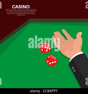 Die Hand wirft Würfel auf einen Tisch.3D-Stil.Spiel im Casino.Vektor-Illustration in flachem Stil. Stock Vektor