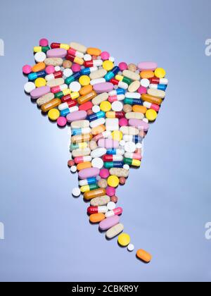 Pillen in Form von Südamerika Stockfoto