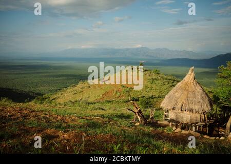 Landschaft in der Nähe von Konso, Omo-Tal, Äthiopien Stockfoto