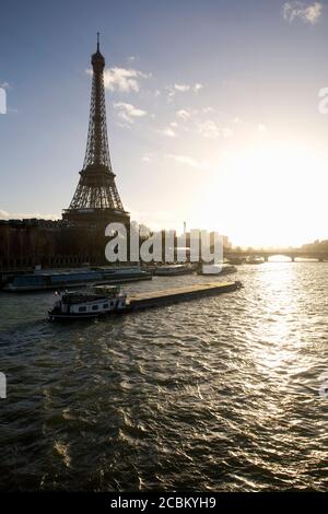 Eiffelturm, Seine, Bateau Mouche, Paris, Frankreich Stockfoto