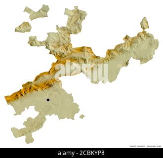 Form von Solothurn, Kanton Schweiz, mit seiner Hauptstadt isoliert auf weißem Hintergrund. Topografische Reliefkarte. 3D-Rendering Stockfoto