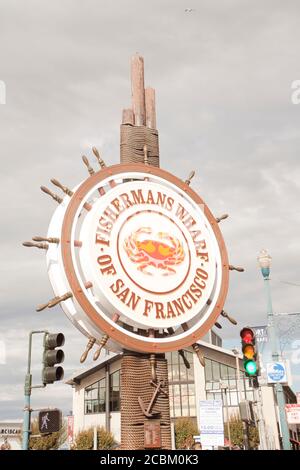 Melden Sie für Fishermans Wharf, San Francisco, Kalifornien, USA Stockfoto