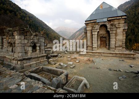 Ruinen des Naranag Tempels, Naranag Valley, Gandarbat, Jammu & Kashmir, Indien Stockfoto