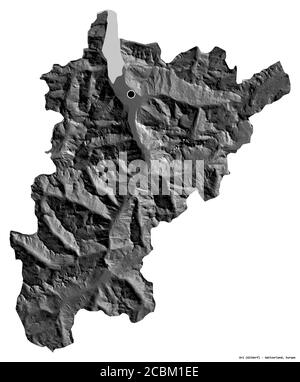 Form von Uri, Kanton Schweiz, mit seiner Hauptstadt isoliert auf weißem Hintergrund. Höhenkarte mit zwei Ebenen. 3D-Rendering Stockfoto