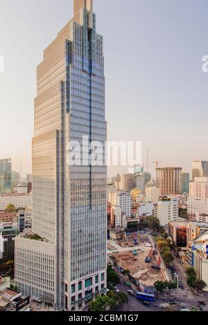 Hochwinkel Stadtbild von Wolkenkratzern, Innenstadt Ho Chi Minh Stadt, Vietnam Stockfoto