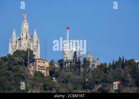 Temple del Sagrat Cor Kirche und Riesenrad, Barcelona, Katalonien, Spanien Stockfoto