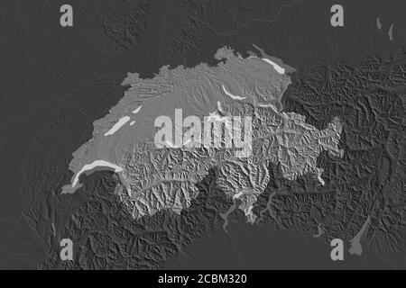 Form der Schweiz durch die Desaturierung der Nachbargebiete getrennt. Höhenkarte mit zwei Ebenen. 3D-Rendering Stockfoto