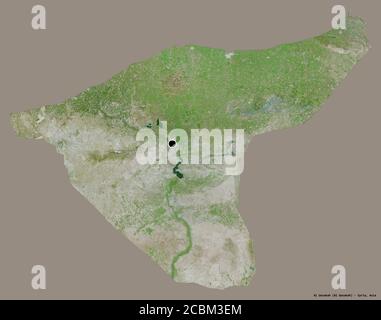 Form von Al Ḥasakah, Provinz Syrien, mit seiner Hauptstadt isoliert auf einem einfarbigen Hintergrund. Satellitenbilder. 3D-Rendering Stockfoto