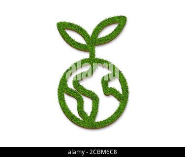 Grüne Gras Erde mit Blättern auf einem weißen Hintergrund für grüne Konzepte isoliert. 3D-Darstellung. Stockfoto