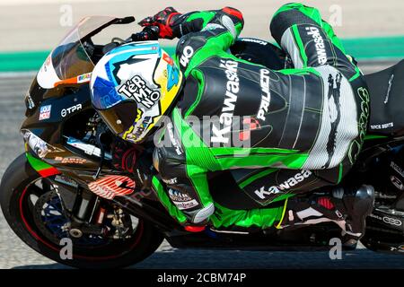 14. August 2020; Ciudad del Motor de Aragon, Alcaniz, Spanien; Aragon World Super Bike Test; Roman Ramos vom Kawasaki Pedercini Team fährt die Kawasaki ZX-10RR Stockfoto