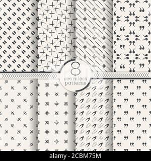 Satz von nahtlosen Vektormustern. Abstrakt strukturierte Hintergründe. Moderne geometrische Texturen mit regelmäßig wiederholten geometrischen Formen. Stock Vektor