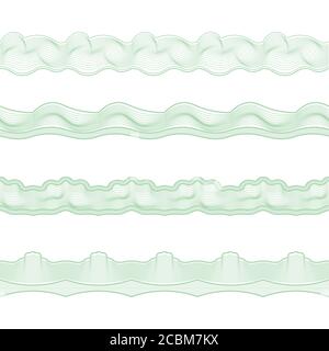 Satz von nahtlosen Rändern von Elementen guilloche. Musterpinsel.Vektor-Illustration für Landschaft von Dokumenten. Stock Vektor