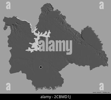 Form von Kalasin, Provinz Thailand, mit seiner Hauptstadt isoliert auf einem einfarbigen Hintergrund. Höhenkarte mit zwei Ebenen. 3D-Rendering Stockfoto