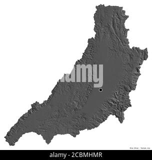 Form von Phrae, Provinz Thailand, mit seiner Hauptstadt isoliert auf weißem Hintergrund. Höhenkarte mit zwei Ebenen. 3D-Rendering Stockfoto