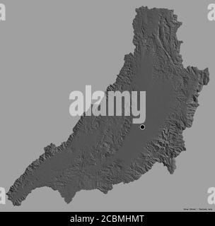 Form von Phrae, Provinz Thailand, mit seiner Hauptstadt isoliert auf einem einfarbigen Hintergrund. Höhenkarte mit zwei Ebenen. 3D-Rendering Stockfoto